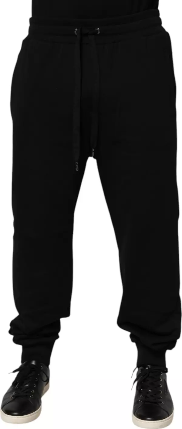 Black Cotton Drawstring Logo Sweatpants Pants