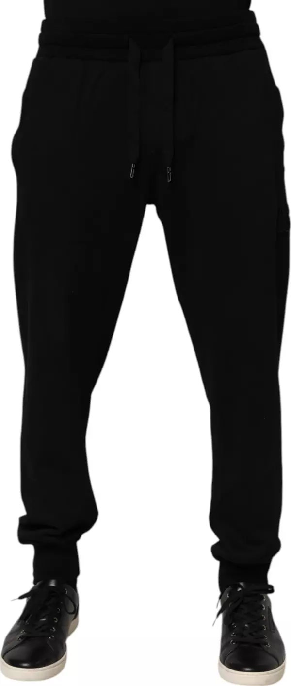 Black Cotton DG Logo Men Jogger Pants