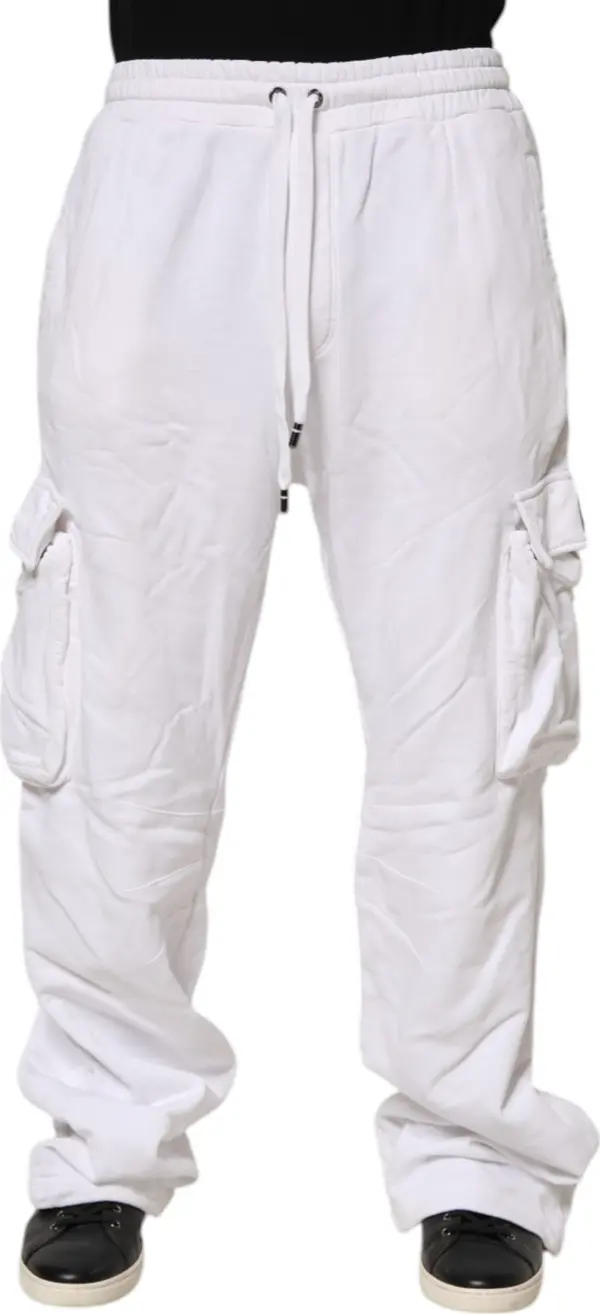White Cotton Cargo Trousers Logo Patch Pants