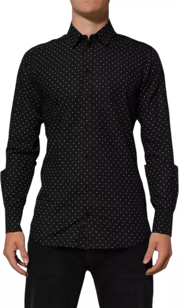 Black Polka Dot Cotton GOLD Men Formal Dress Shirt