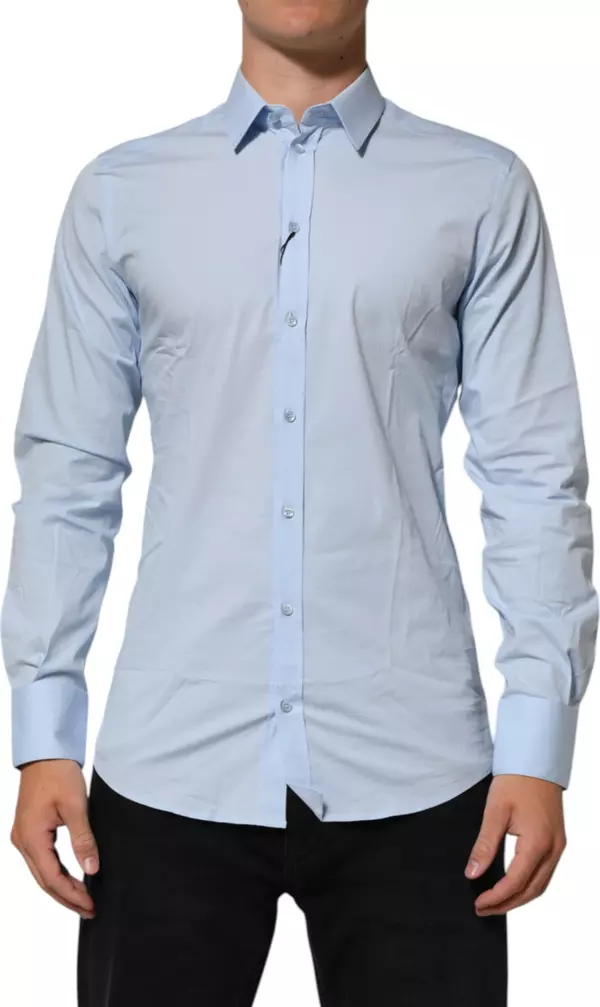 Light Blue Cotton GOLD Formal Men Dress Shirt