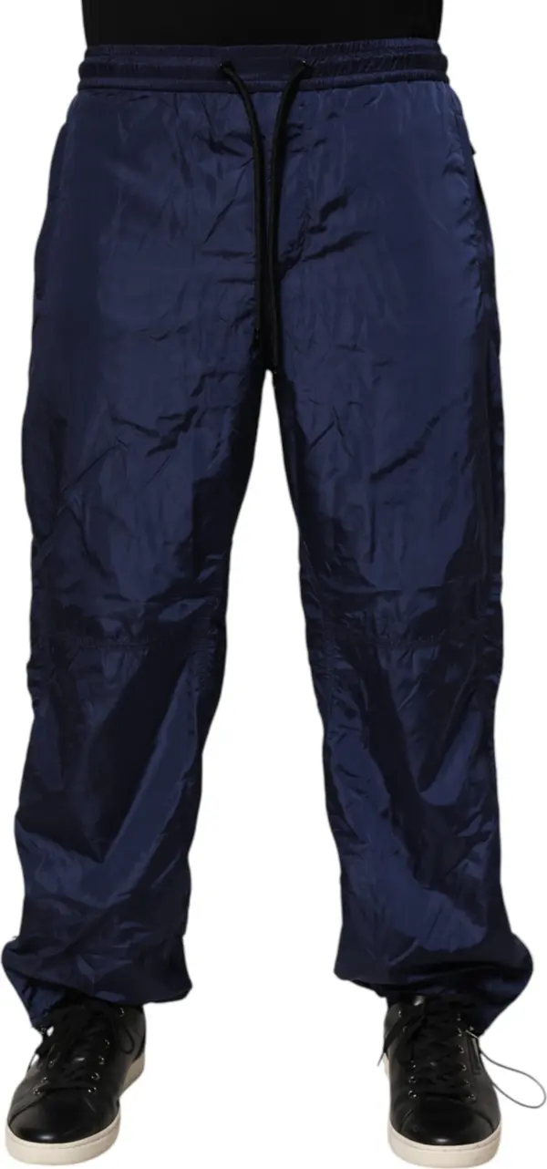 Blue Nylon Straight Jogger Sweatpants Pants