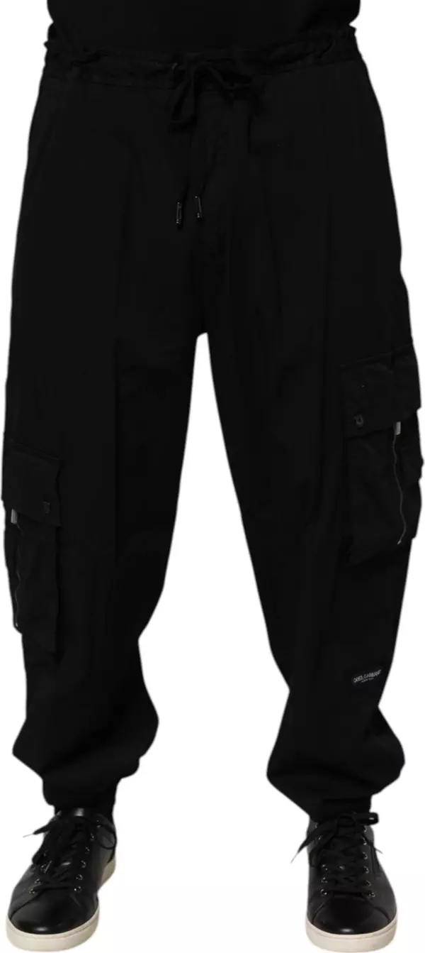 Black Cotton Cargo Jogger Sweatpants Pants