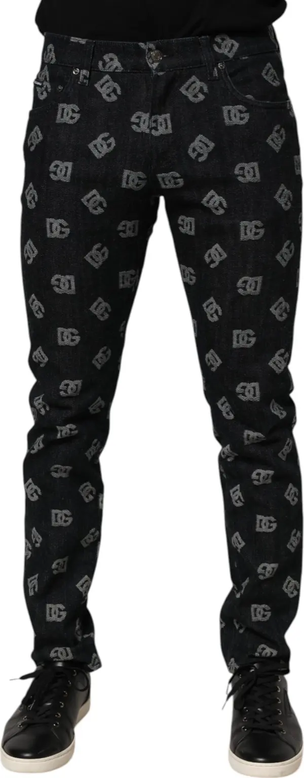 Black DG Monogram Cotton Skinny Denim Jeans