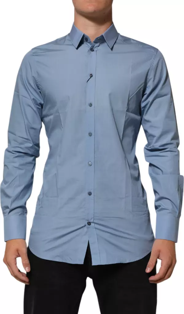 Blue Cotton Collared GOLD Formal Dress Shirt