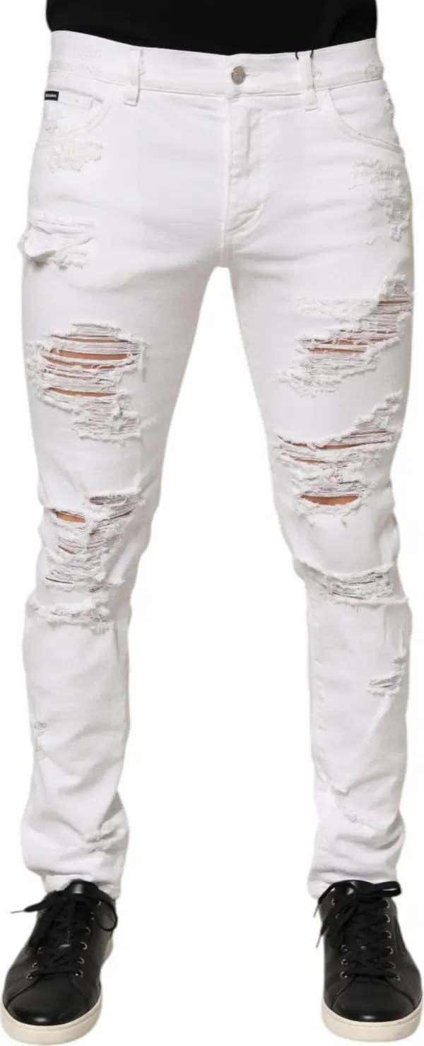 White Distressed Ripped Denim Trouser Jeans