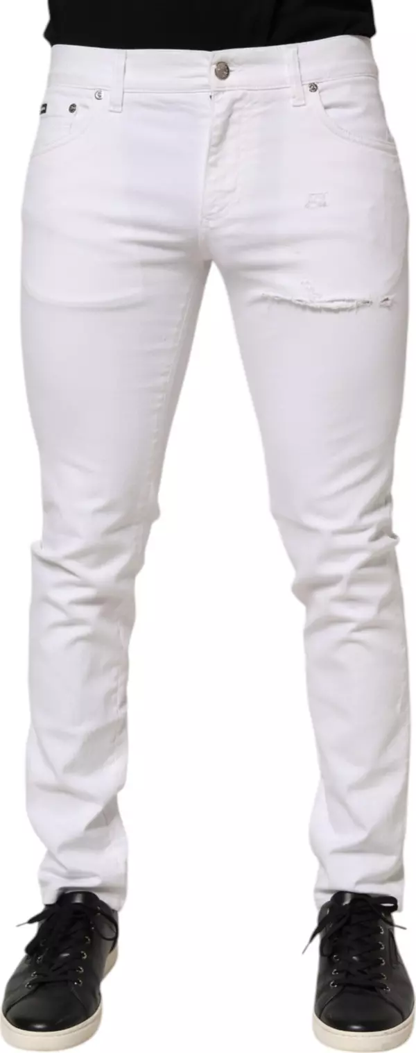 White Ripped Cotton Skinny Men Denim Jeans