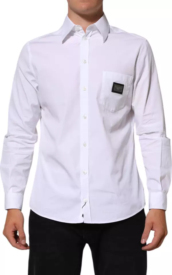 White Logo Plaque Collared Formal Dress Shirt