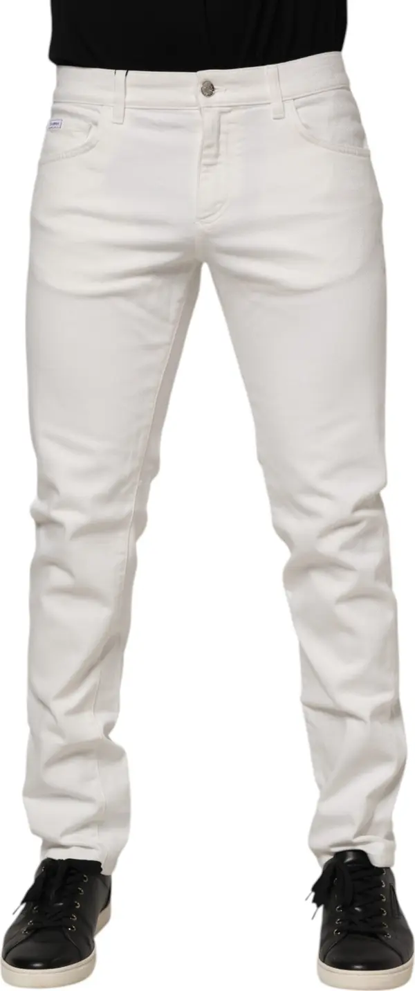 Off White Cotton Stretch Slim Fit Denim Jeans