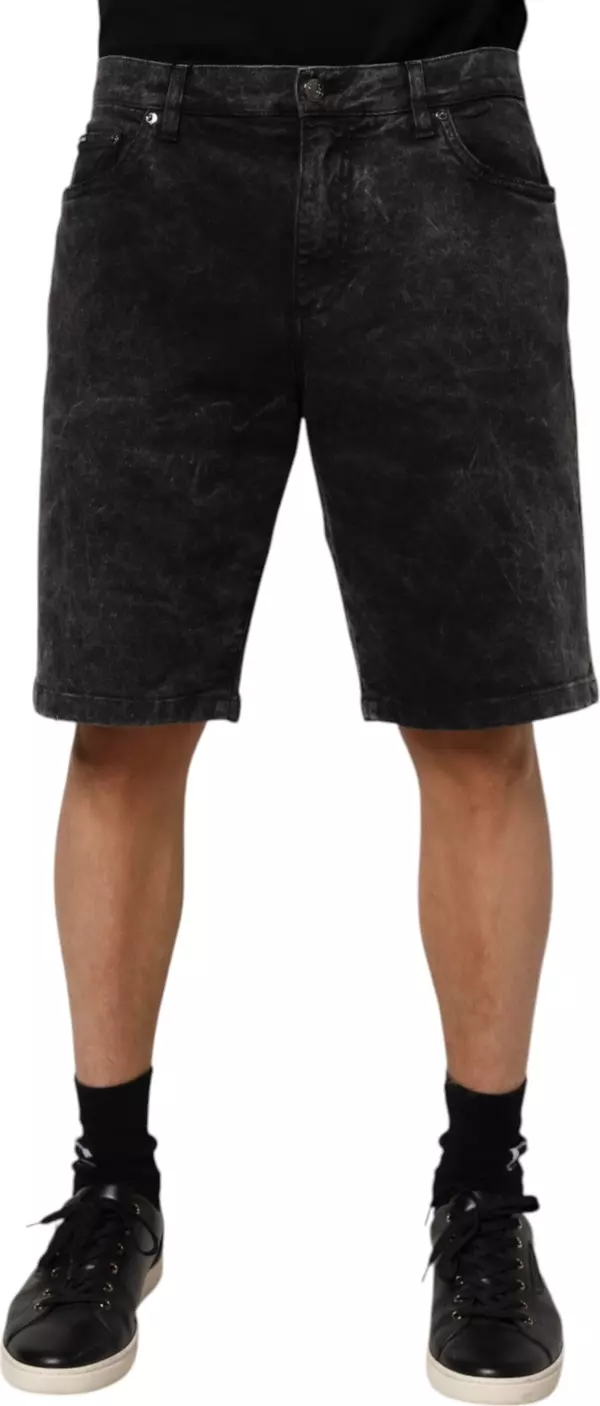 Black Cotton Mid Waist Denim Men Bermuda Short