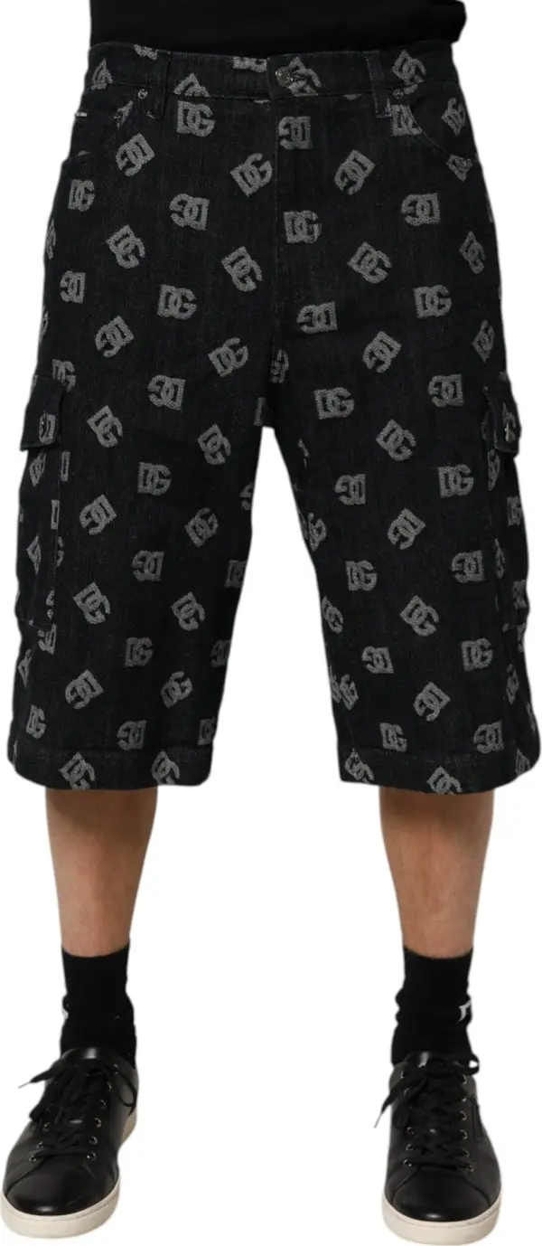 Black Monogram Denim Cargo Men Bermuda Short