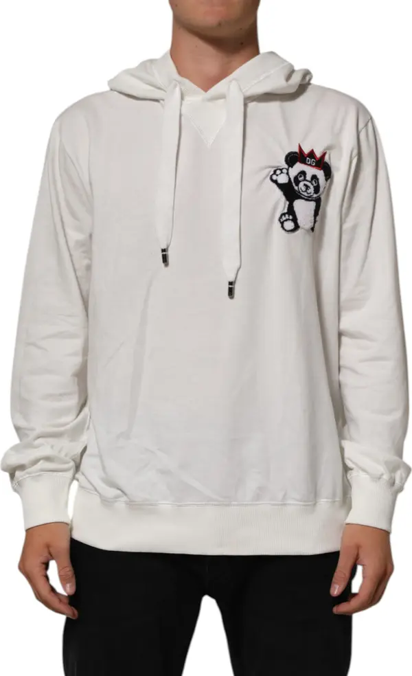 Off White Cotton Panda Hooded Sweatshirt Sweater