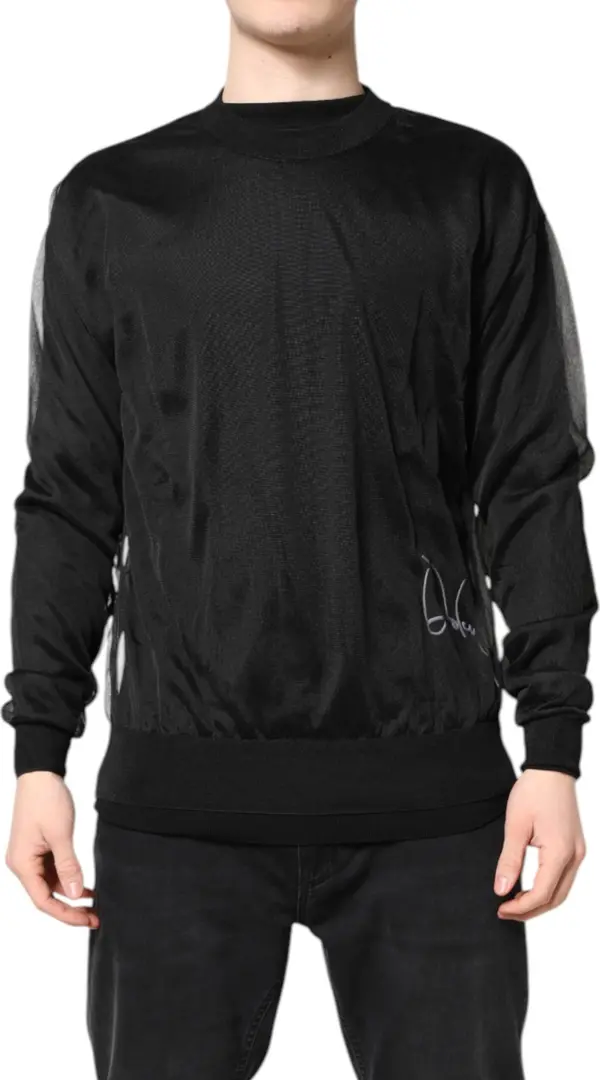 Black Logo Polyester CrewNeck Sweatshirt Sweater