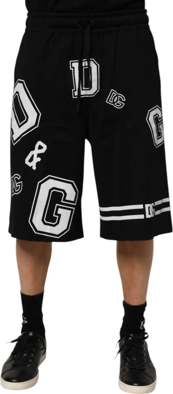 Black Logo Print Cotton Casual Bermuda Short