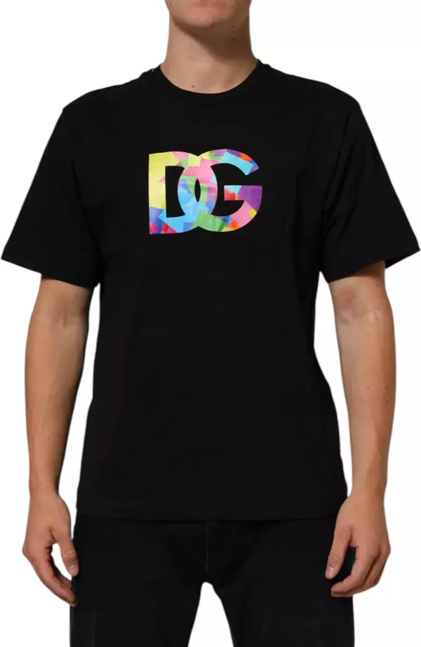 Black Logo Print Cotton Crew Neck T-shirt