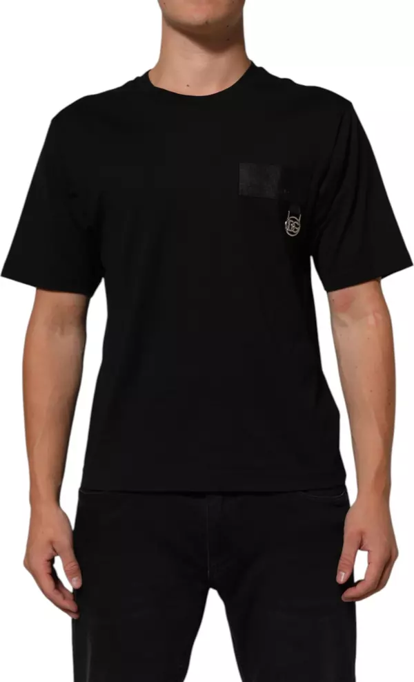 Black Logo Plaque Cotton Crew Neck T-shirt