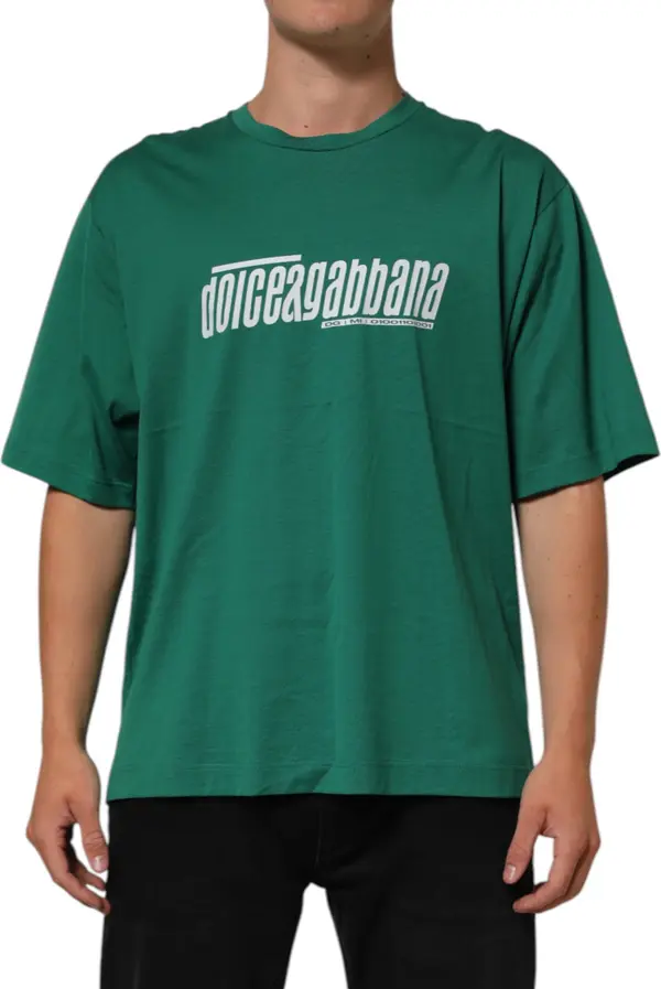 Green Cotton Graphic Logo Print Crewneck T-shirt