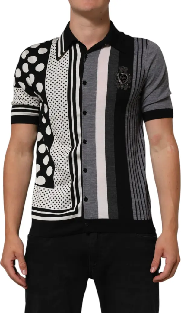 Black White Polka Dot Collared Polo T-shirt