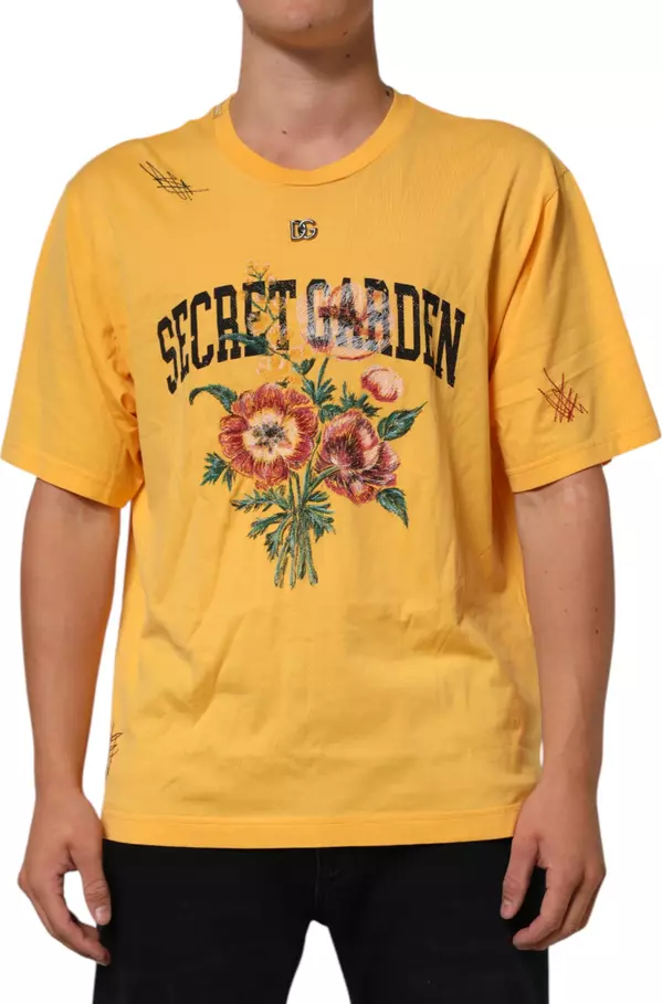 Yellow Secret Graden Floral Cotton Crew Neck T-shirt