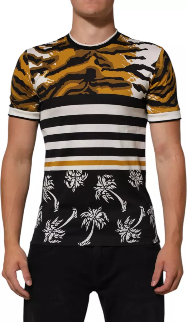 Multicolor Leopard Palm Leaf Men Crew Neck T-shirt