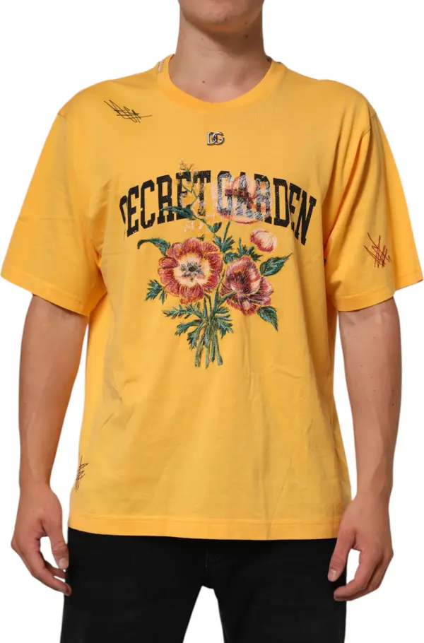 Yellow Secret Graden Floral Cotton CrewNeck T-shirt