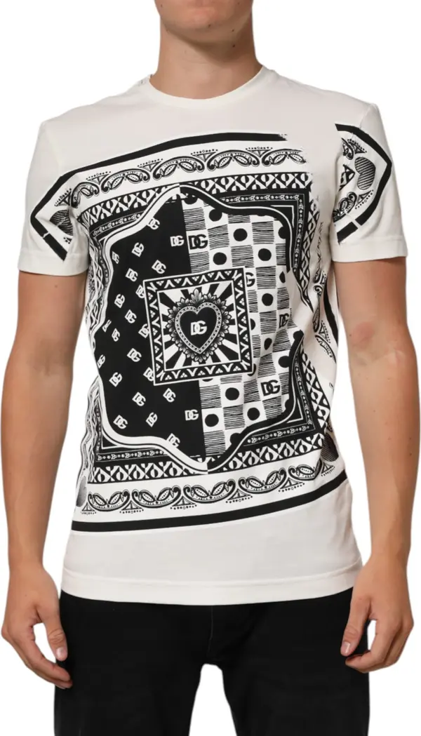 White Cotton Logo Bandana Print Men T-shirt