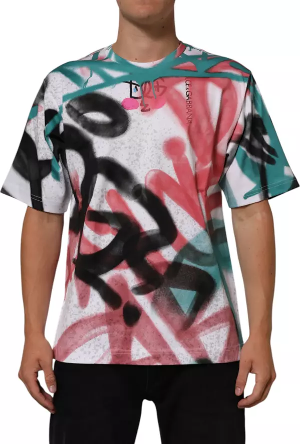 White Graffiti Crew Neck Short Sleeves T-shirt