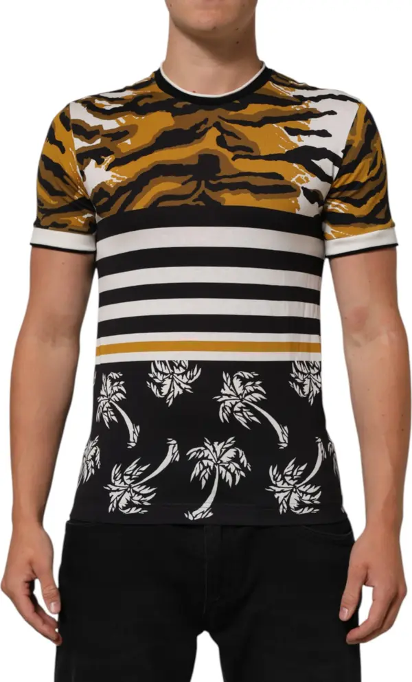 Multicolor Leopard Palm Leaf Men Crew Neck T-shirt