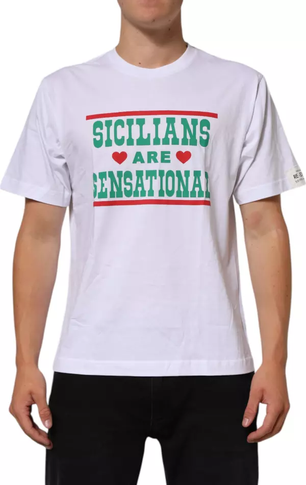 White Graphic Print Cotton Crew Neck T-shirt