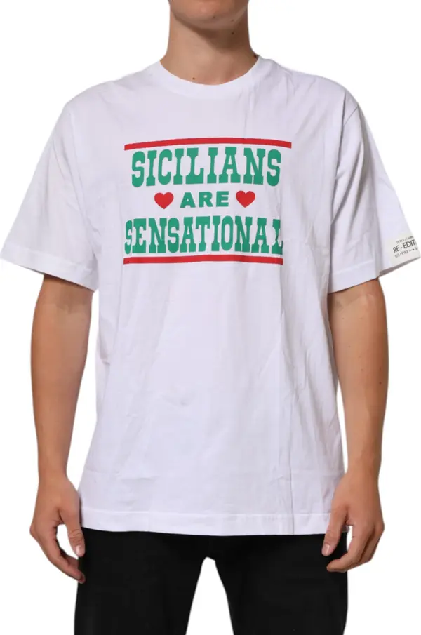 White Graphic Print Cotton Crew Neck T-shirt
