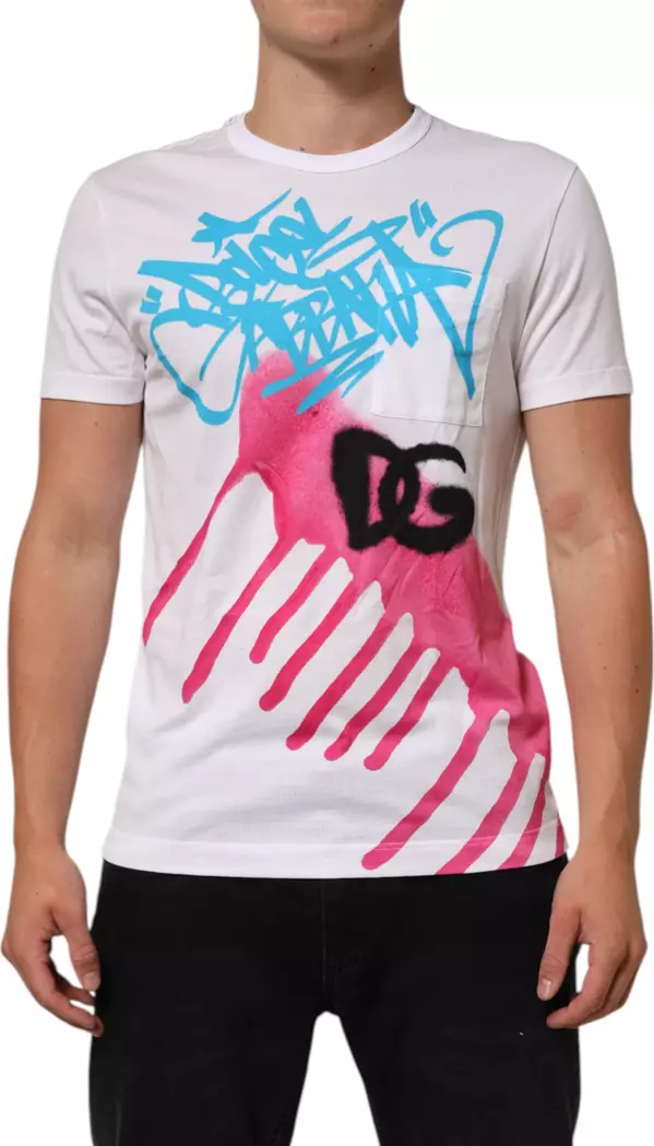 White Graphic Print Cotton Crew Neck T-shirt
