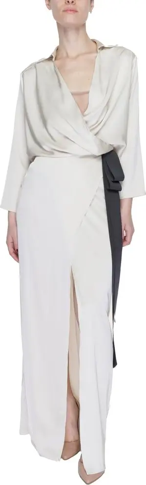 Beige Polyester Long Dress