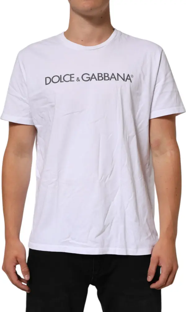 White Logo Print Cotton Crew Neck T-shirt