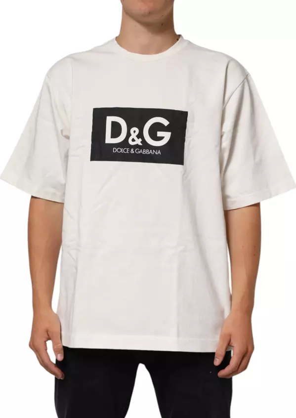 White Logo Print Cotton Crew Neck Men T-shirt