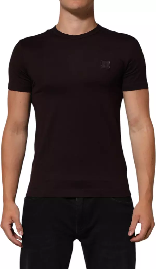 Brown Logo Plaque Cotton Crew Neck T-shirt