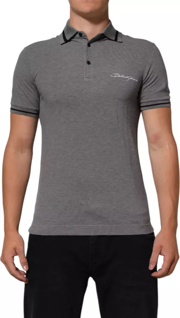 Gray Logo Embroidery Collared Polo T-shirt