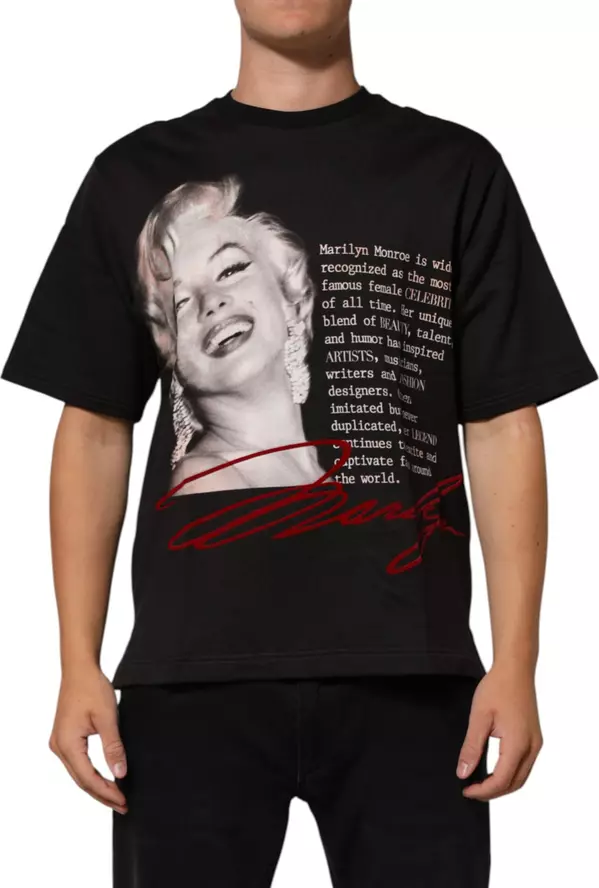 Black Marilyn Monroe Cotton Crew Neck T-shirt