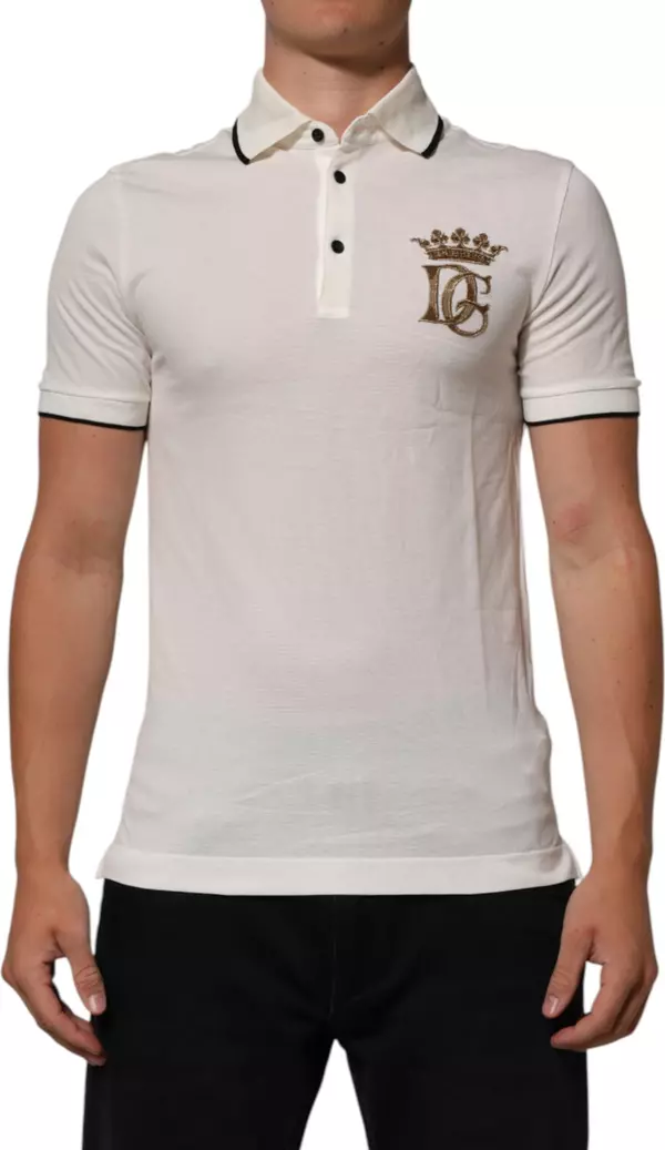 White Logo Embroidery Cotton Polo T-shirt