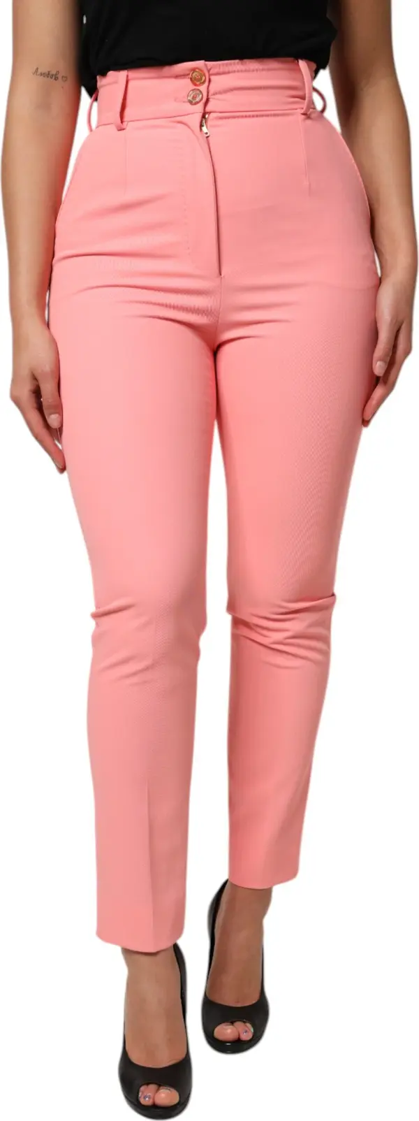 Pink High Waist Dress Tapered Trouser Pants