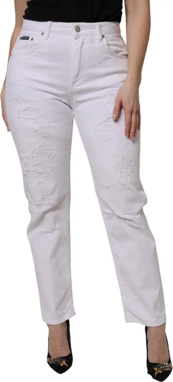 White Cotton Tattered BOYFRIEND Denim Jeans