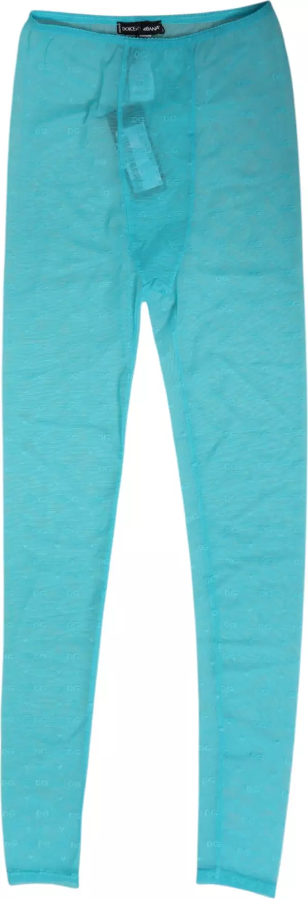 Light Blue Nylon Logo Lace Leggings Pants Underwear
