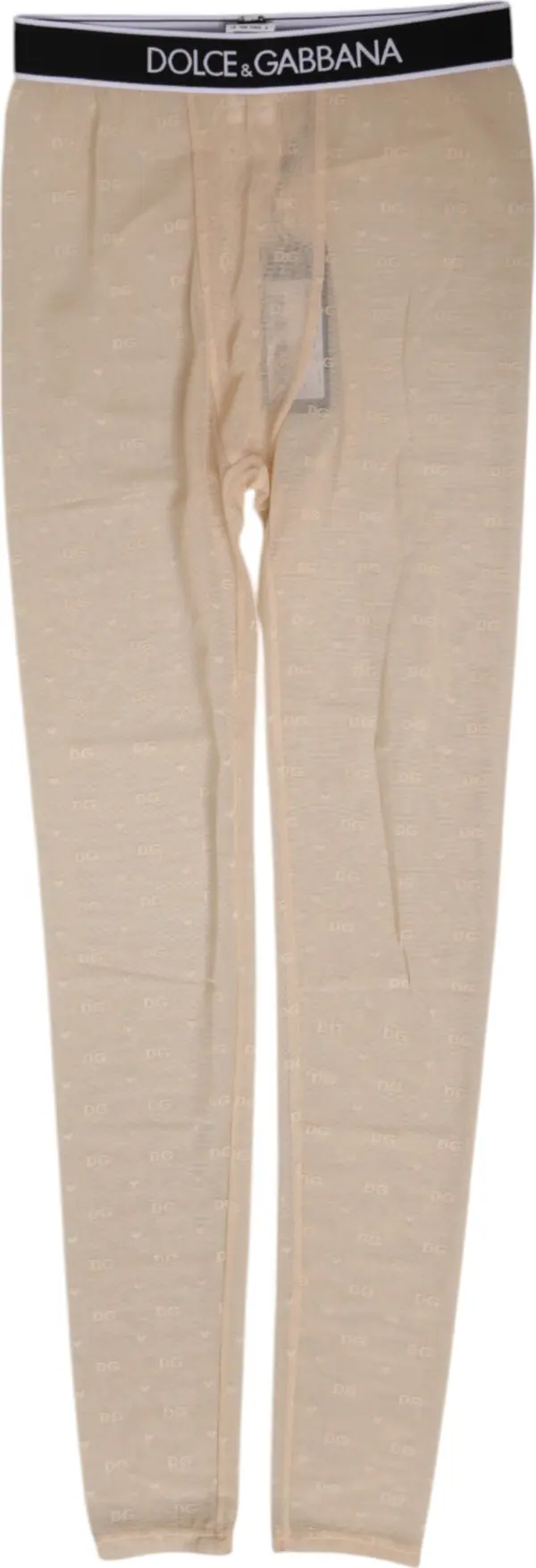 Beige Nylon Logo Lace Leggings Pants Underwear