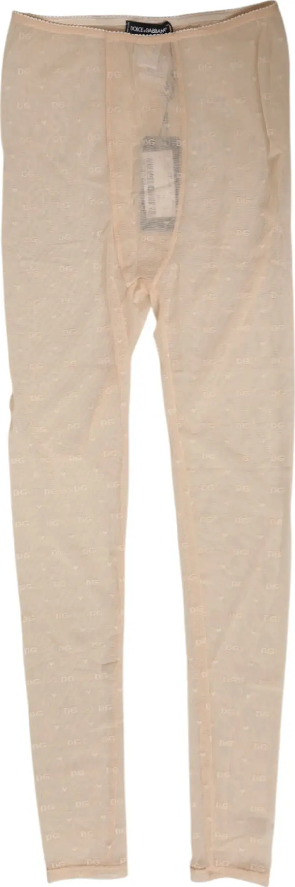 Beige Nylon Stretch Logo Lace Leggings Underwear