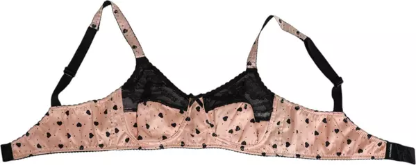 Beige Silk Heart Print Soft Cup Bra Underwear