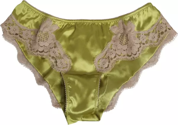 Green Silk Satin Floral Lace Trim Panty Underwear