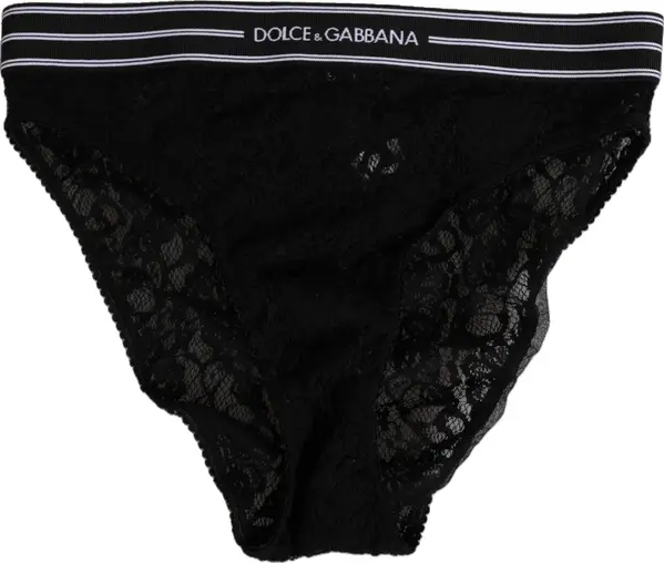 Black Lace Slip Brief Logo Waistband Underwear