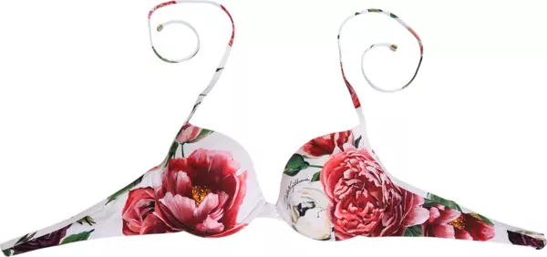 White Floral Print Halter Bikini Top Swimwear