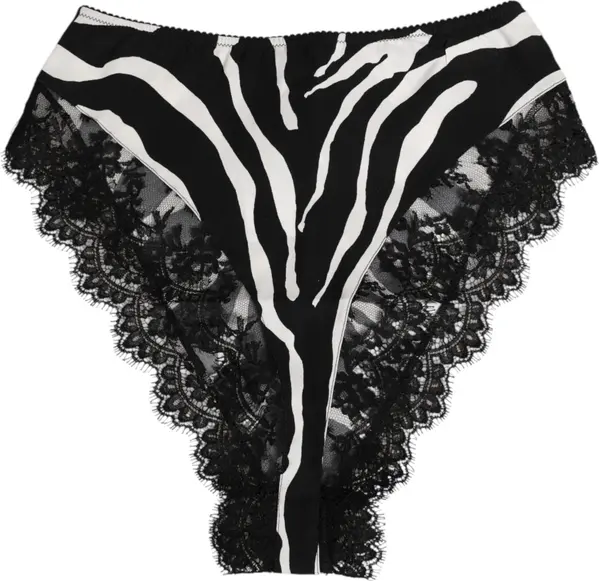 Black Silk Zebra Print Lace High Waist Underwear