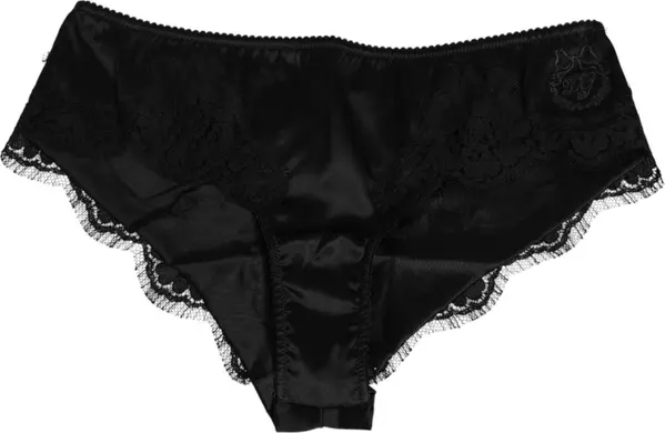 Black Silk Satin Floral Lace Panty Brief Underwear