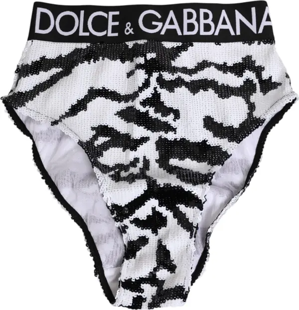 Black White Sequin High Waist Panty Underwear